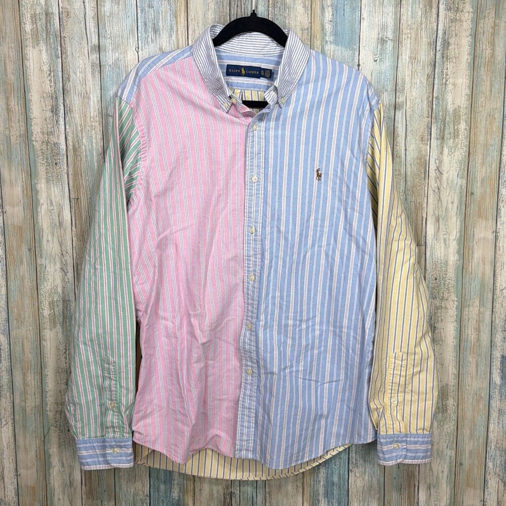Ralph Lauren Fun Shirt Colorblock Striped Button Down Mens XL 27"